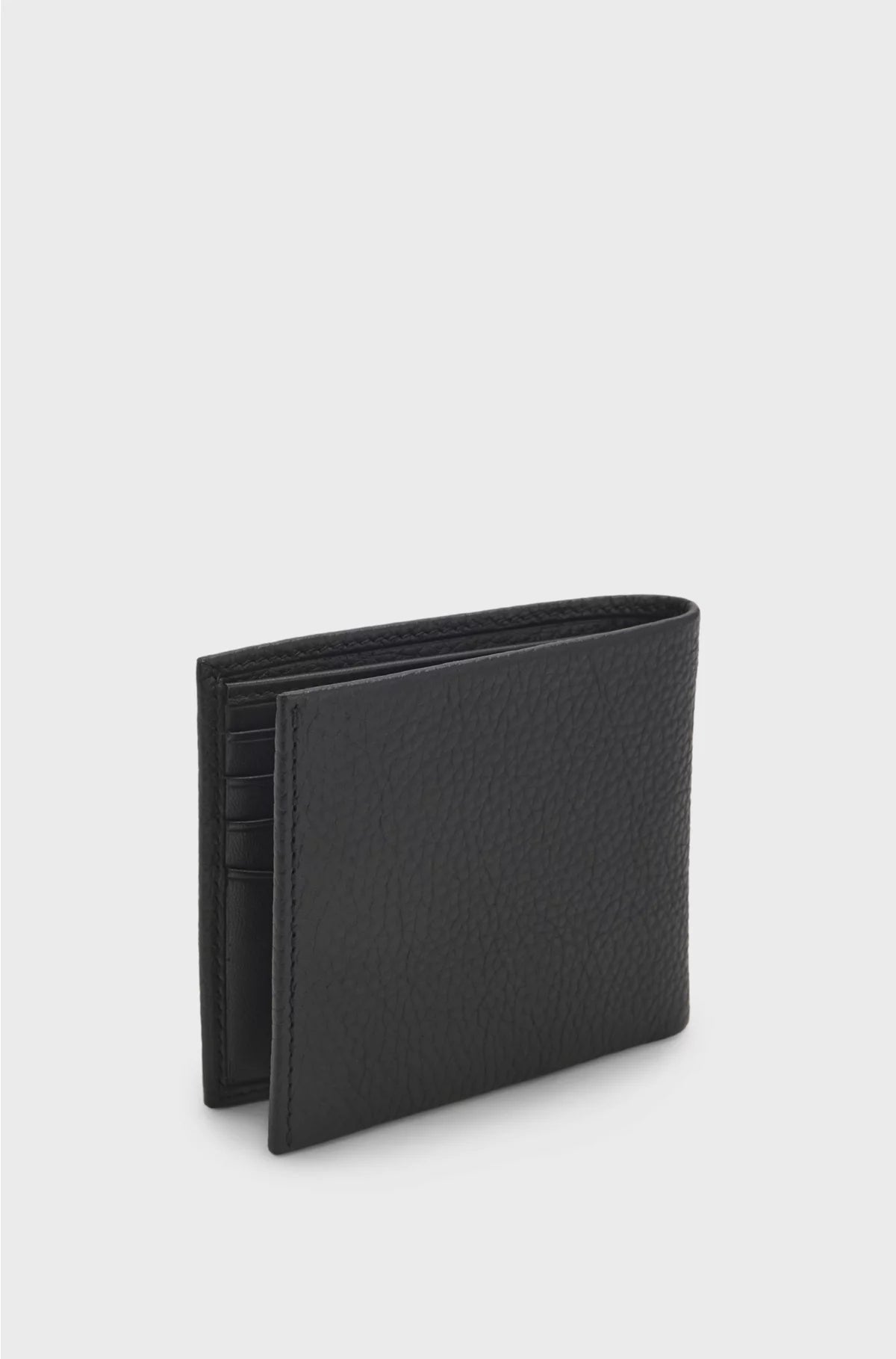GRAINED-LEATHER BILLFOLD WALLET WITH METAL LOGO