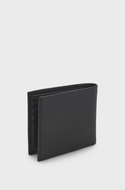 GRAINED-LEATHER BILLFOLD WALLET WITH METAL LOGO