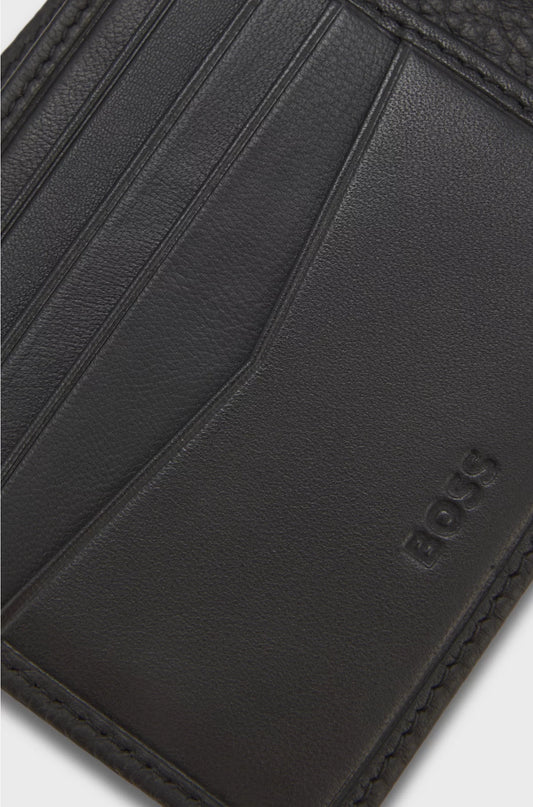 GRAINED-LEATHER BILLFOLD WALLET WITH METAL LOGO