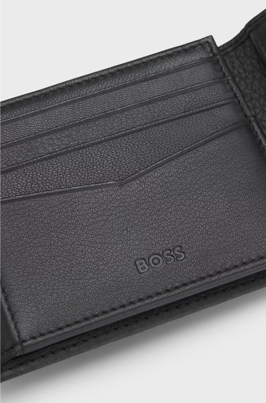 GRAINED-LEATHER TRIFOLD WALLET WITH LOGO LETTERING