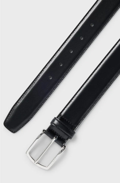ITALIAN-LEATHER BELT WITH POLISHED LOGO BUCKLE