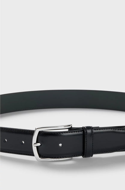 ITALIAN-LEATHER BELT WITH POLISHED LOGO BUCKLE