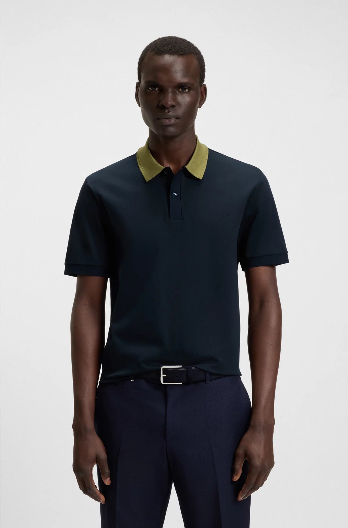 MERCERISED-COTTON SLIM-FIT POLO SHIRT WITH COLLAR STRIPE
