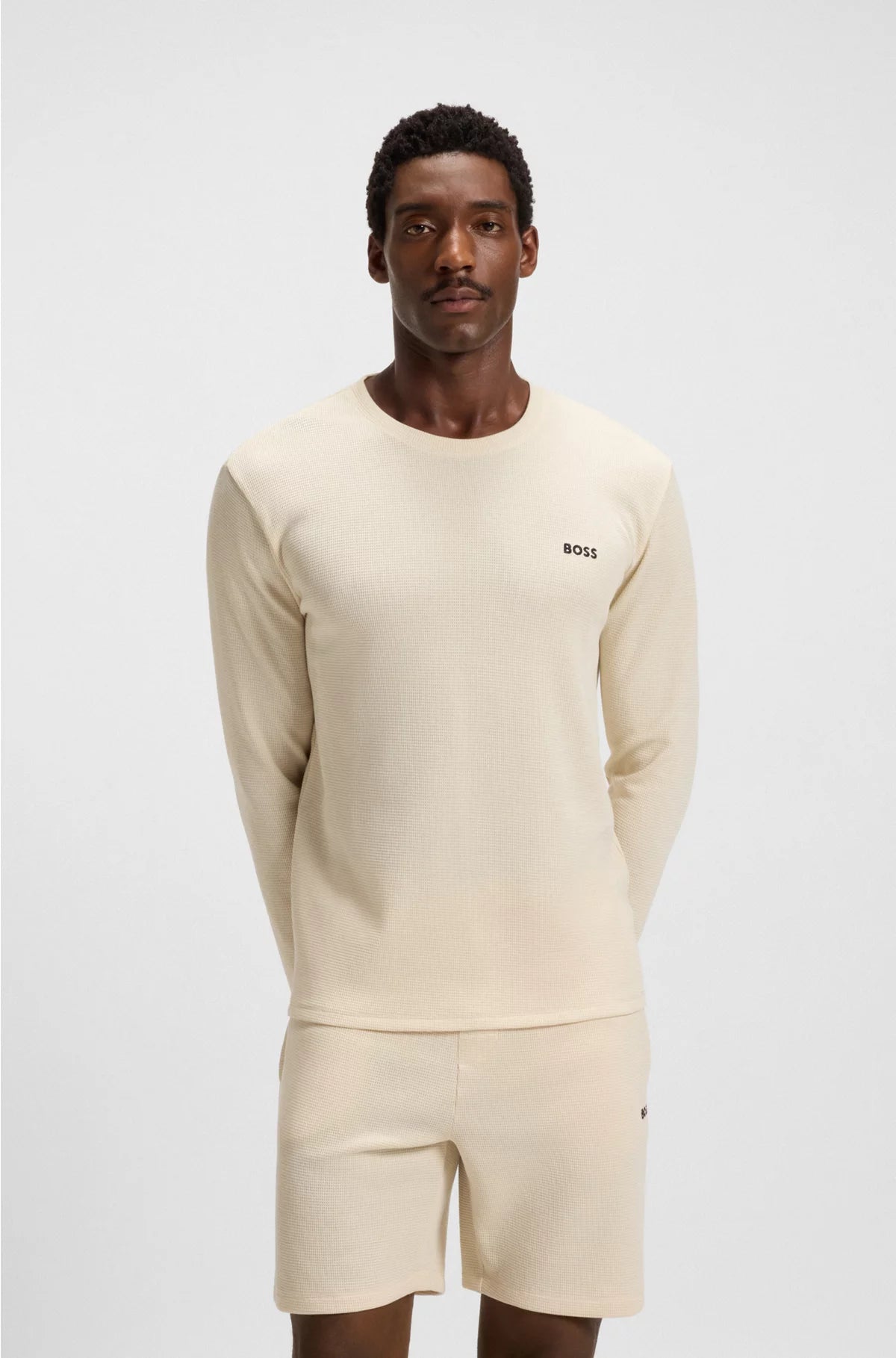 WAFFLE-STRUCTURED PYJAMA T-SHIRT IN A COTTON BLEND
