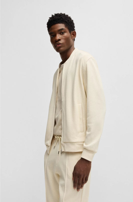 ZIP-UP SWEATSHIRT IN COTTON-LINEN PIQUE