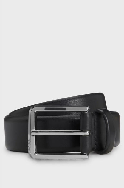 ITALIAN-LEATHER BELT WITH POLISHED GUNMETAL BUCKLE