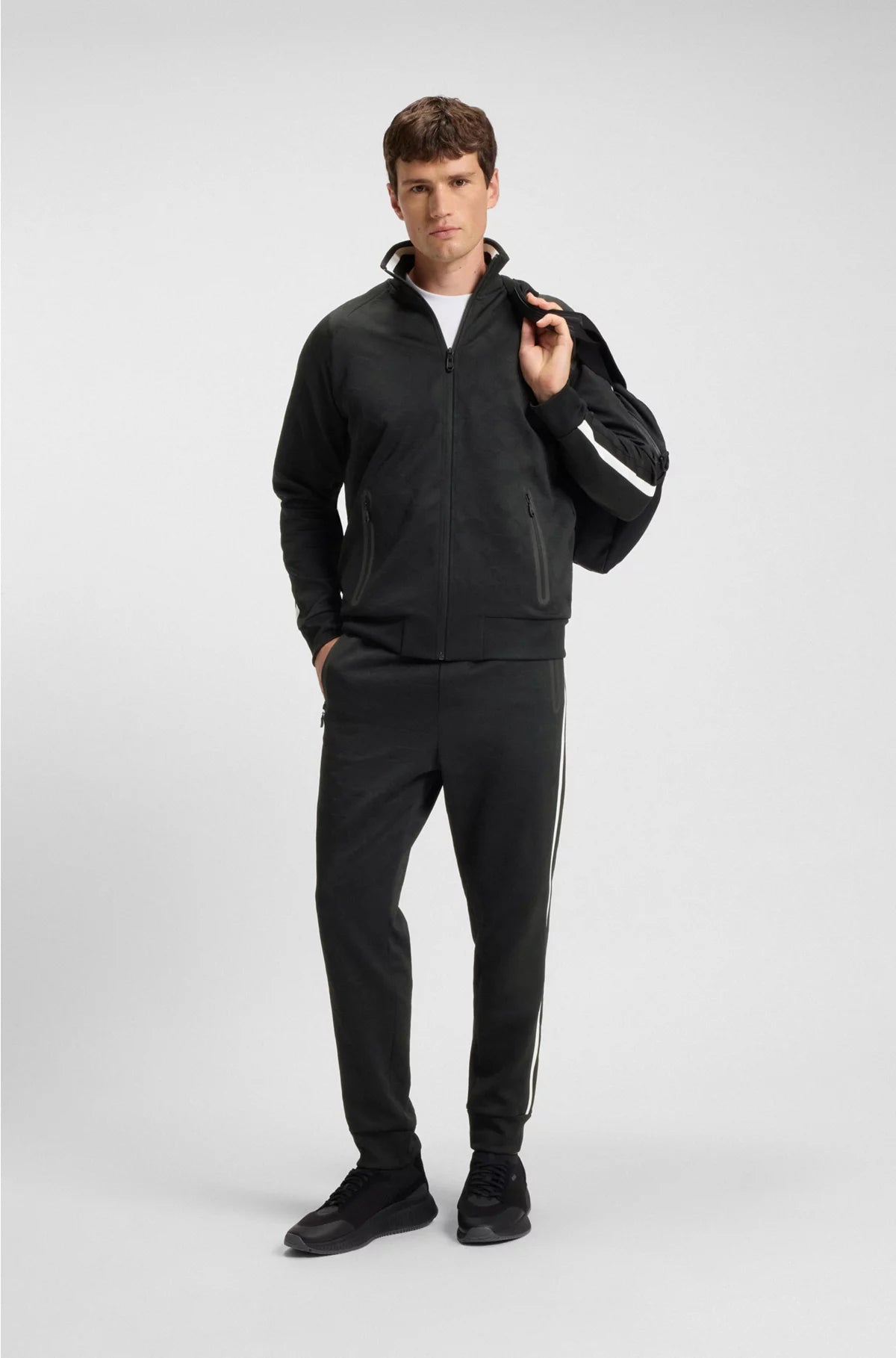 CIRCLE-JACQUARD ZIP-UP SWEATSHIRT WITH SIDE STRIPES