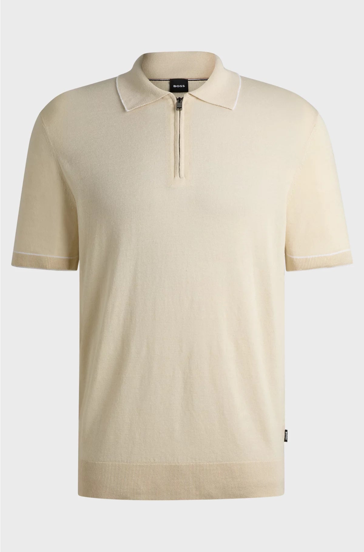 LINEN-BLEND KNIT SWEATER WITH ZIP PLACKET