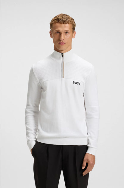 WATER-REPELLENT COTTON-BLEND SWEATER WITH ZIP NECK
