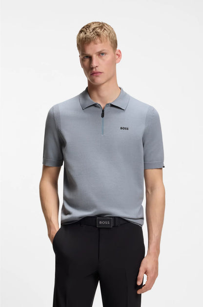 ZIP-NECK KNIT POLO SWEATER IN COTTON