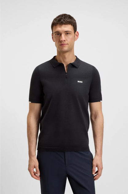 ZIP-NECK KNIT POLO SWEATER IN COTTON