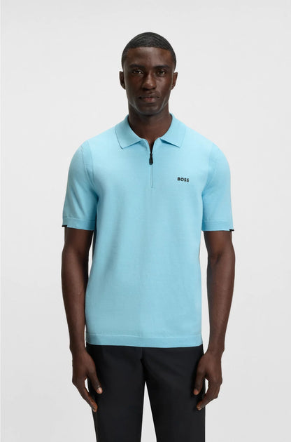ZIP-NECK KNIT POLO SWEATER IN COTTON