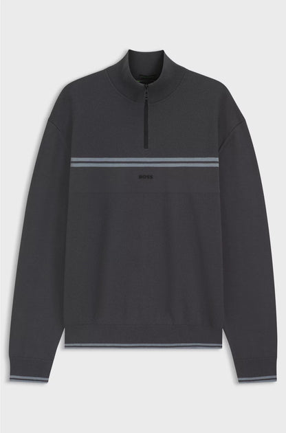 ZIP-NECK COTTON-BLEND SWEATER WITH STRIPE DETAILS