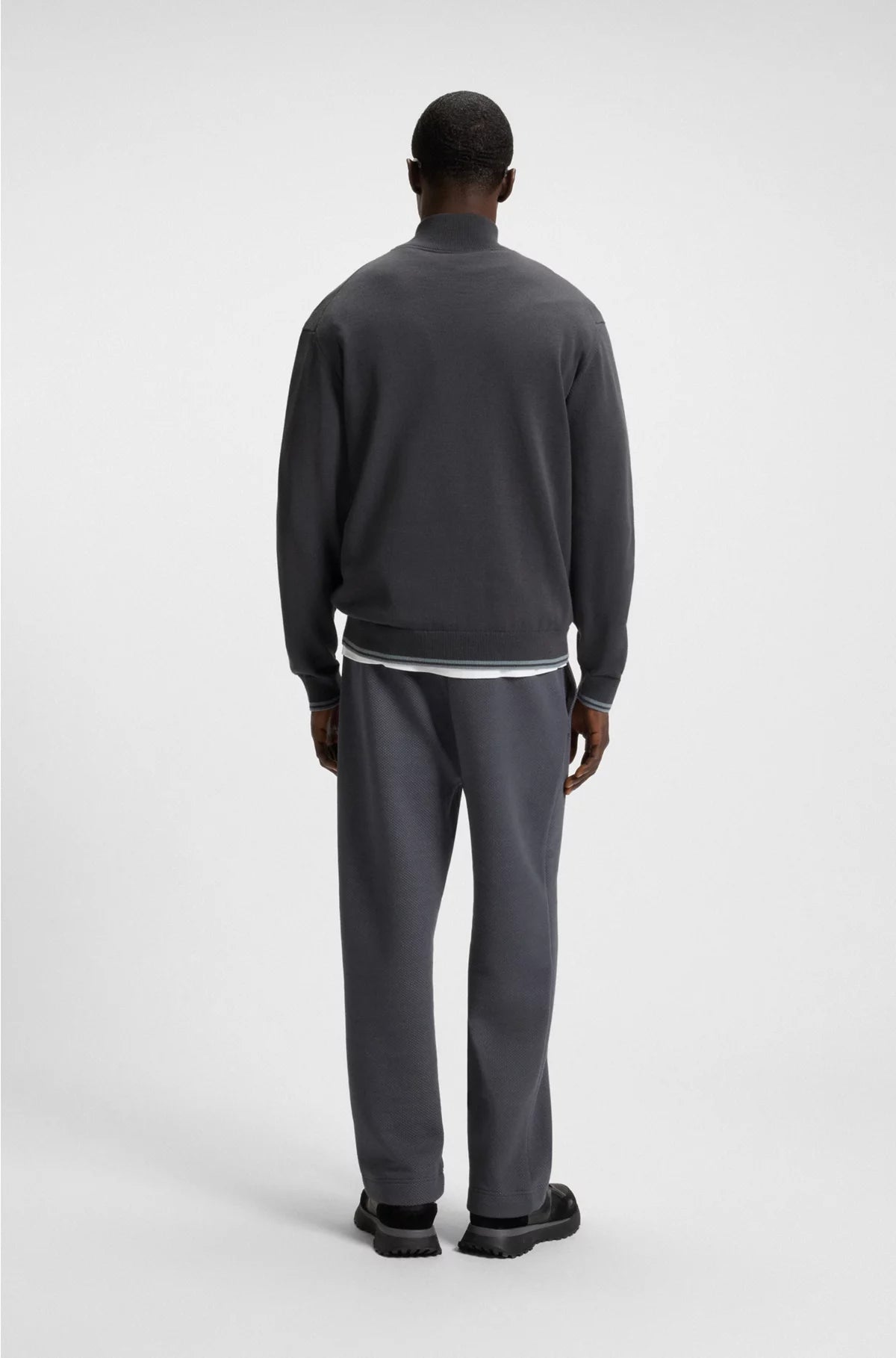 ZIP-NECK COTTON-BLEND SWEATER WITH STRIPE DETAILS