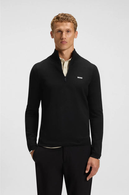 ZIP-NECK COTTON SWEATER WITH LOGO PRINT