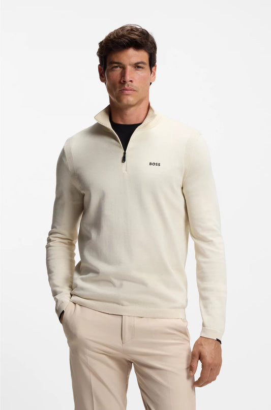 ZIP-NECK COTTON SWEATER WITH LOGO PRINT