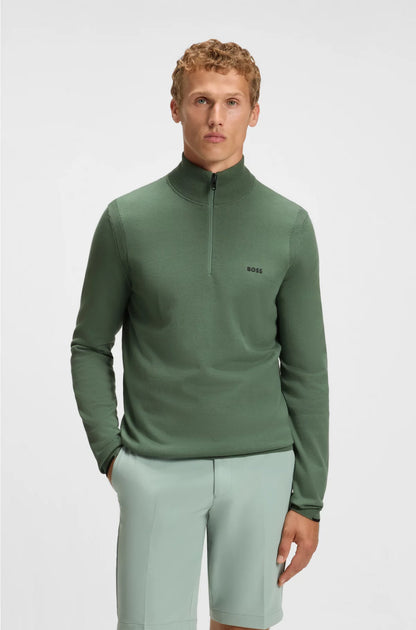 ZIP-NECK COTTON SWEATER WITH LOGO PRINT