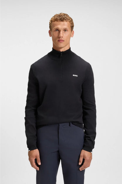ZIP-NECK COTTON SWEATER WITH LOGO PRINT