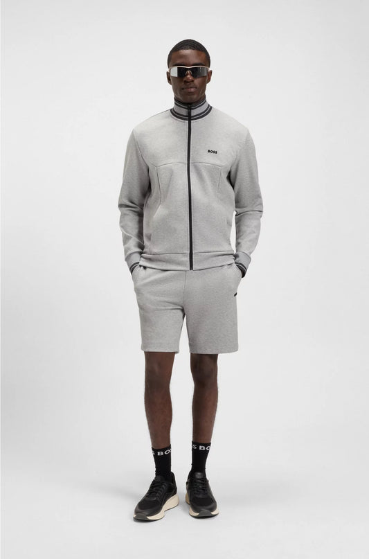COTTON-BLEND ZIP-UP SWEATSHIRT WITH STRIPED TRIMS
