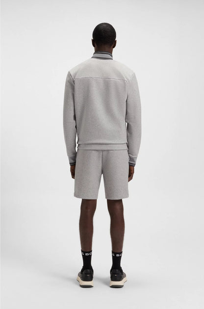 COTTON-BLEND ZIP-UP SWEATSHIRT WITH STRIPED TRIMS