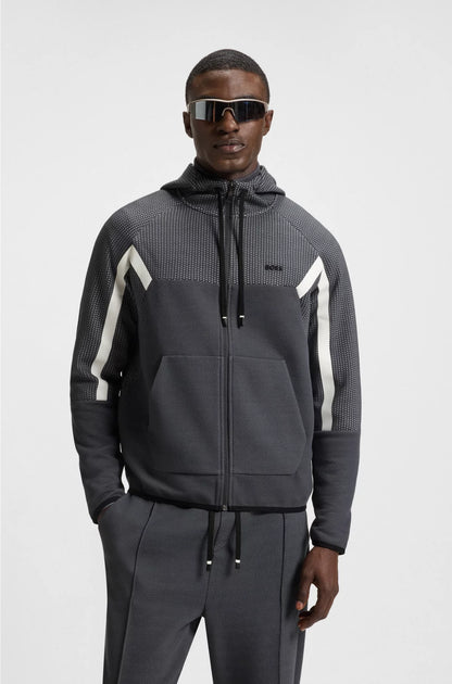 REGULAR-FIT ZIP-UP HOODIE IN QUILTED JACQUARD