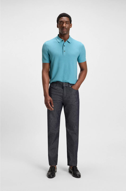 REGULAR-FIT KNIT POLO BLENDED WITH COTTON