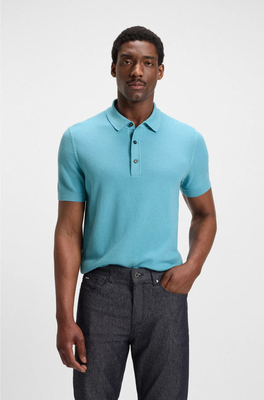 REGULAR-FIT KNIT POLO BLENDED WITH COTTON