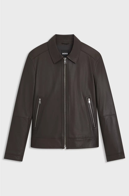 REGULAR-FIT LEATHER JACKET WITH ZIP CLOSURE