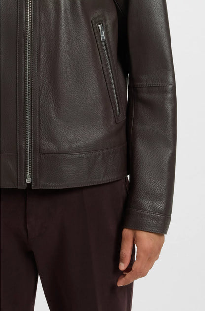 REGULAR-FIT LEATHER JACKET WITH ZIP CLOSURE