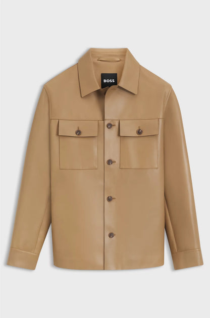 SHIRT-STYLE LEATHER JACKET WITH FLAP POCKETS