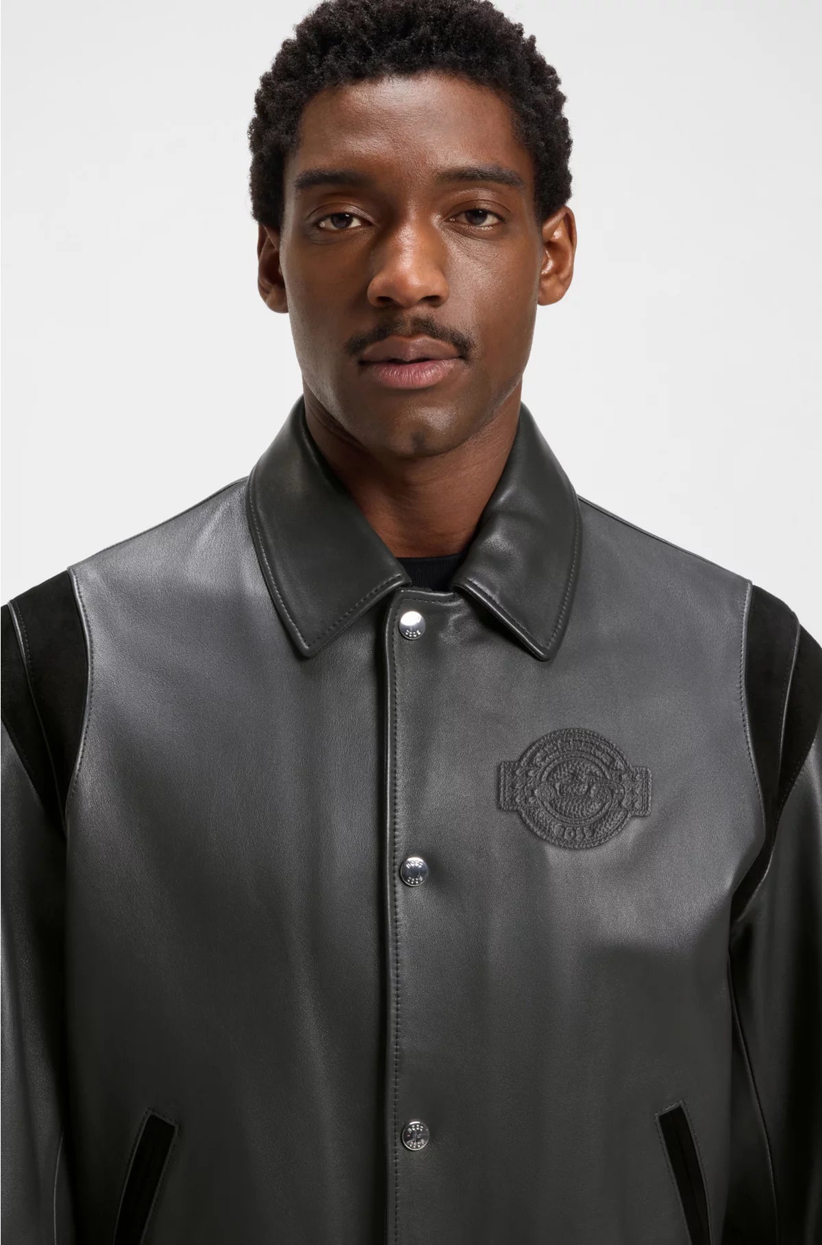 LEATHER JACKET WITH CONTRAST DETAILS