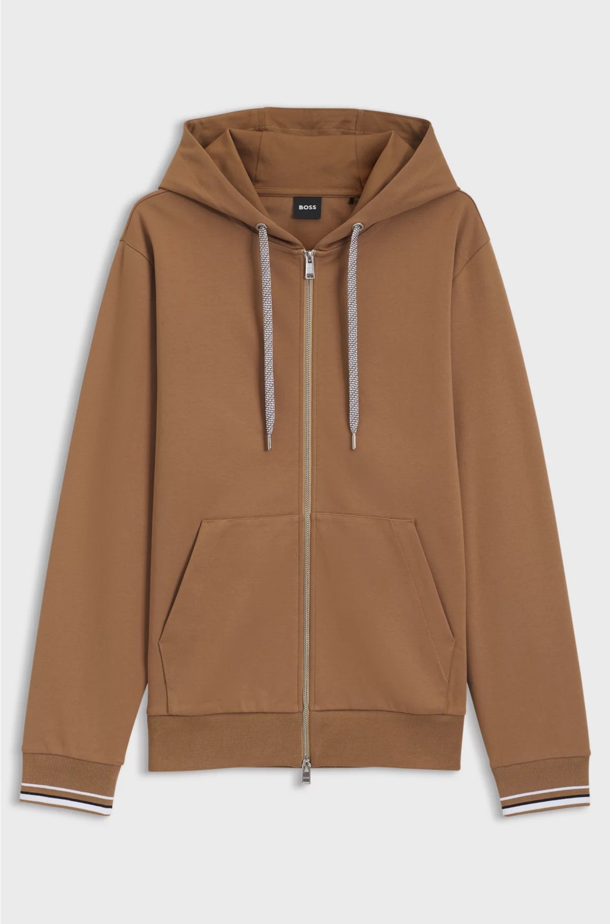 COTTON-BLEND ZIP-UP HOODIE WITH PATTERNED DRAWCORDS