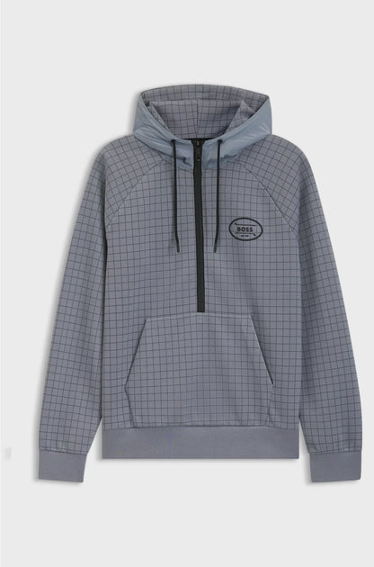 CHECK-PRINT HOODIE IN STRETCH PIQUE WITH GOLF ARTWORK