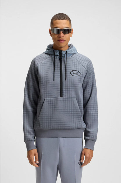 CHECK-PRINT HOODIE IN STRETCH PIQUE WITH GOLF ARTWORK
