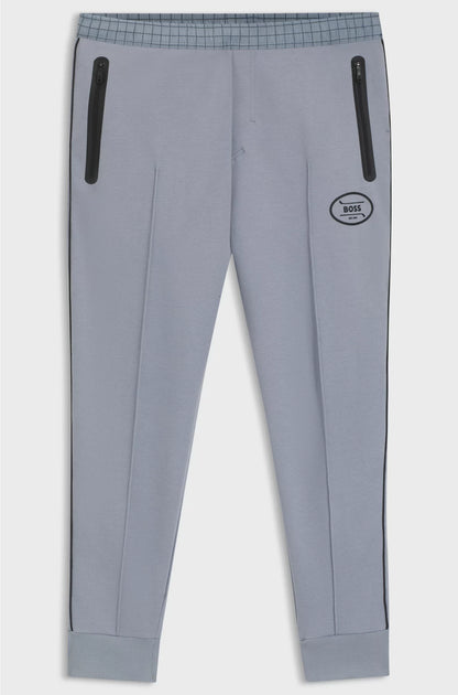 CHECK-PRINT TRACKSUIT BOTTOMS IN STRETCH PIQUE
