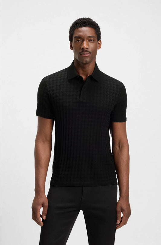 POLO SHIRT IN HOUNDSTOOTH-JACQUARD MERCERISED COTTON