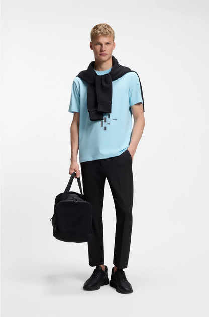 STRETCH-COTTON T-SHIRT WITH GEOMETRIC PRINT