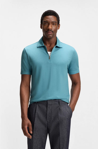 ZIP-NECK POLO SHIRT WITH PIQUE WEAVE