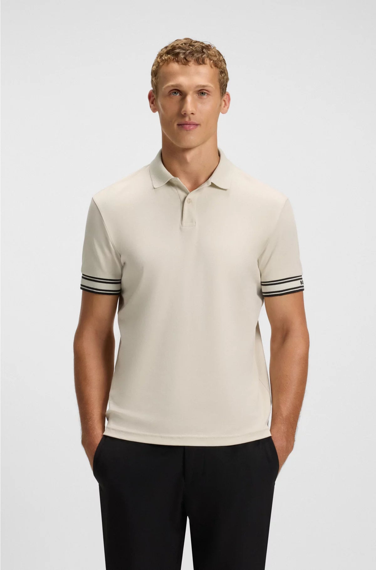 SLIM-FIT POLO SHIRT IN COTTON WITH STRIPED CUFFS