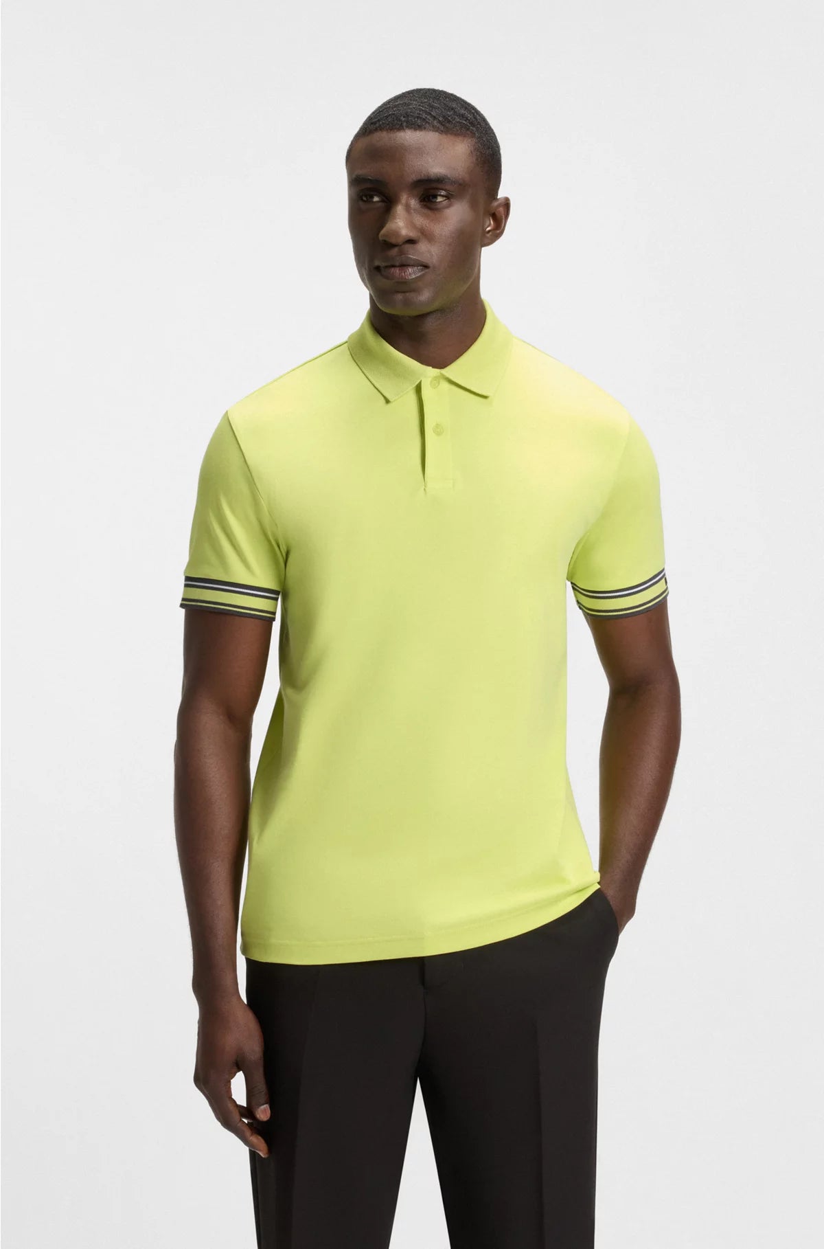 SLIM-FIT POLO SHIRT IN COTTON WITH STRIPED CUFFS