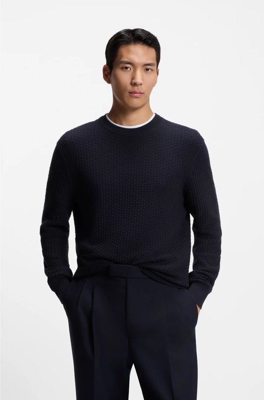 COTTON SWEATER WITH KNITTED STRUCTURE