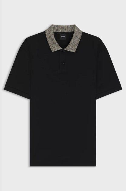 PIMA-COTTON POLO SHIRT WITH PATTERNED COLLAR