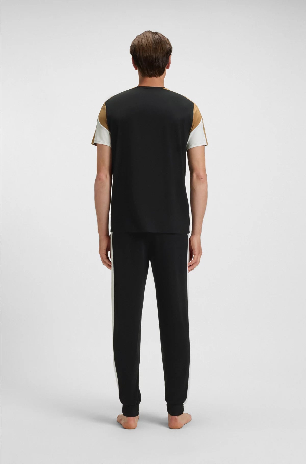 COTTON-BLEND PYJAMA T-SHIRT WITH CONTRAST PANELS