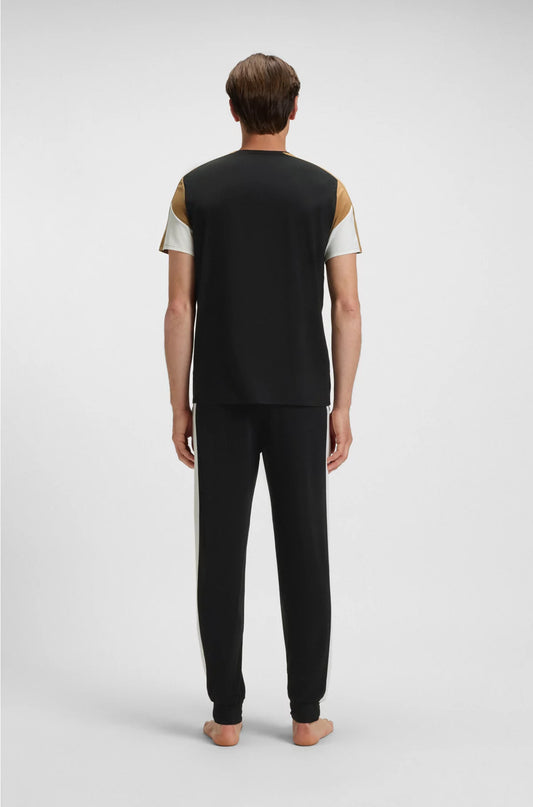 COTTON-BLEND PYJAMA T-SHIRT WITH CONTRAST PANELS