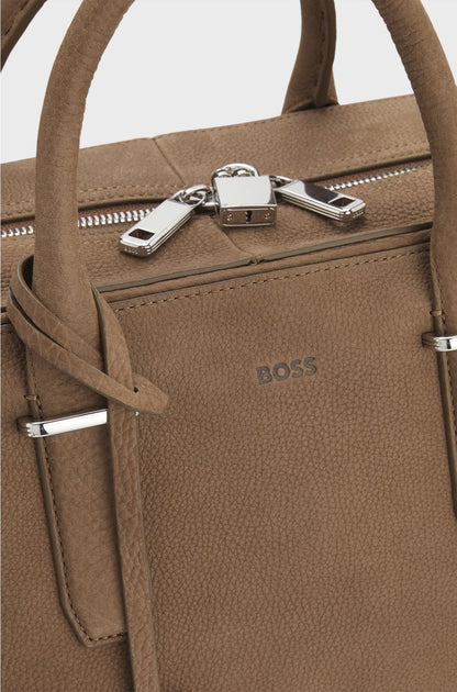 GRAINED-LEATHER HOLDALL WITH EMBOSSED LOGO