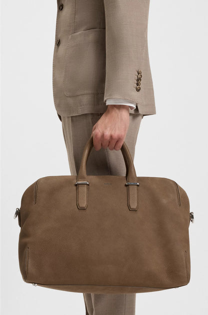 GRAINED-LEATHER HOLDALL WITH EMBOSSED LOGO