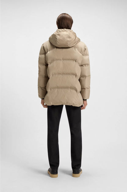 PUFFER JACKET WITH TWEED TRIMS