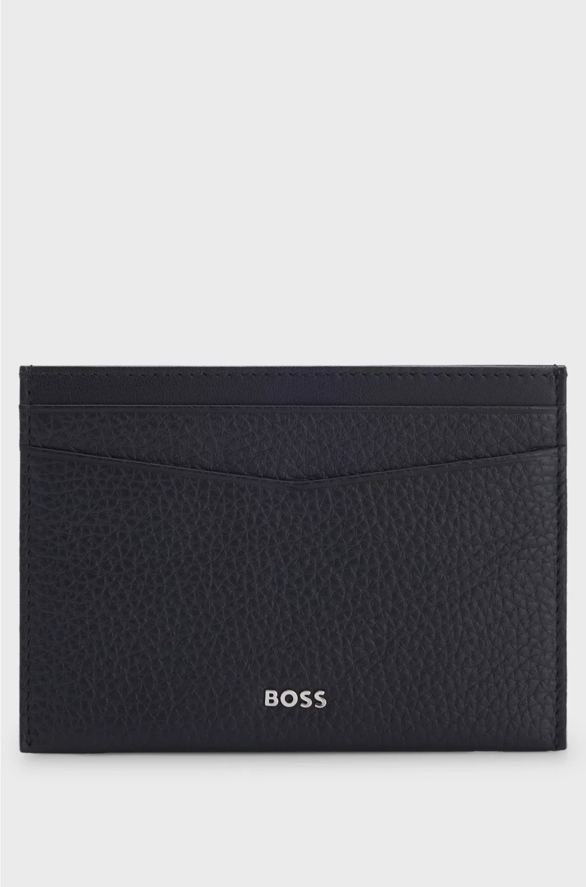 GRAINED-LEATHER CARD HOLDER WITH LOGO LETTERING