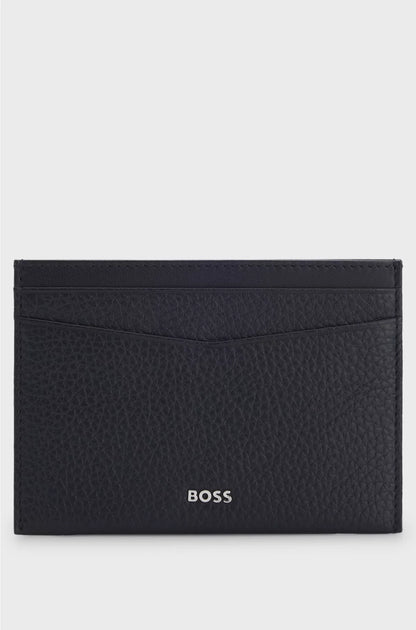 GRAINED-LEATHER CARD HOLDER WITH LOGO LETTERING