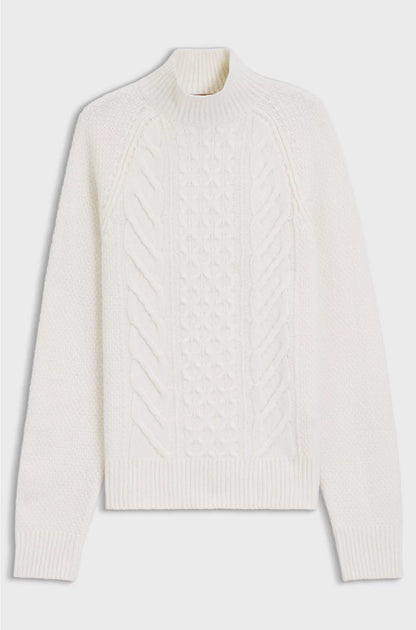 CABLE-KNIT SWEATER IN VIRGIN WOOL AND SILK